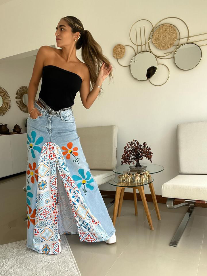 La Eche Light Denim Skirt- Orange Blossom