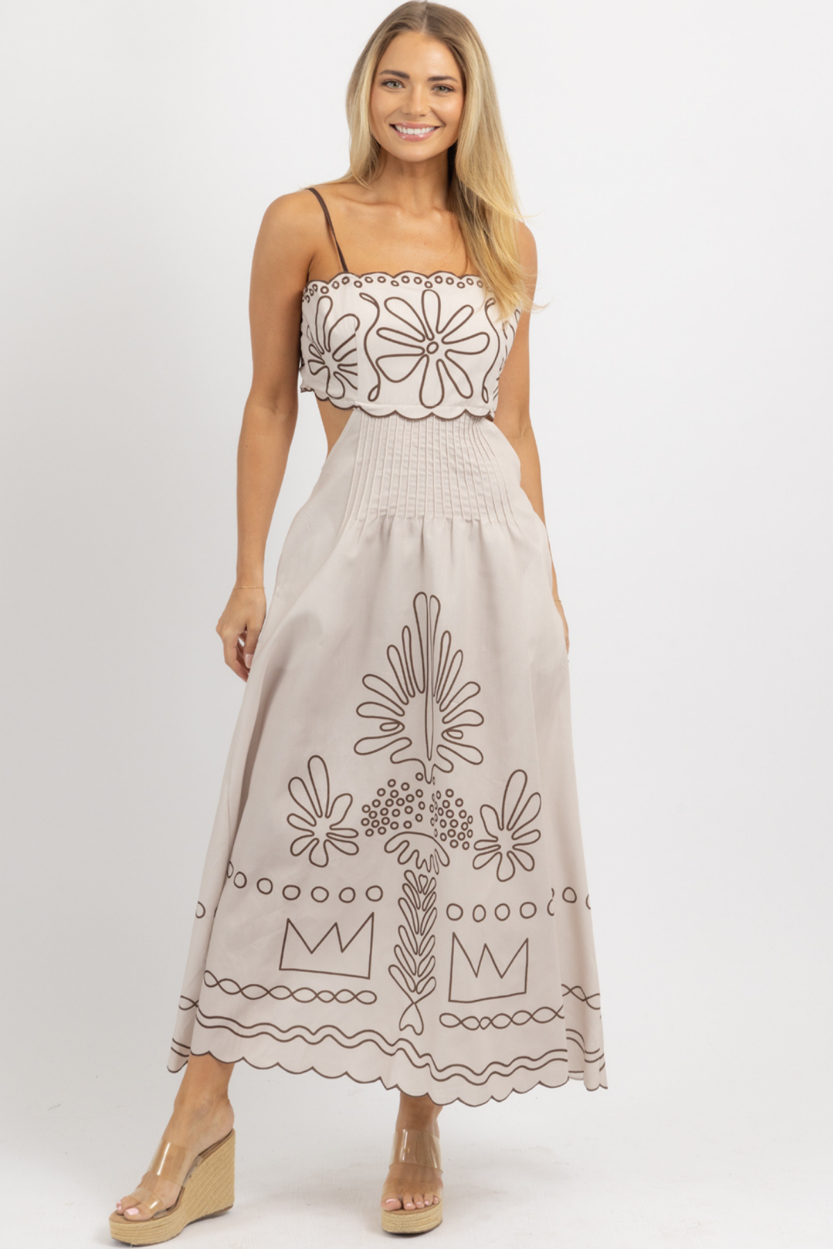 Coral Linen Midi Dress