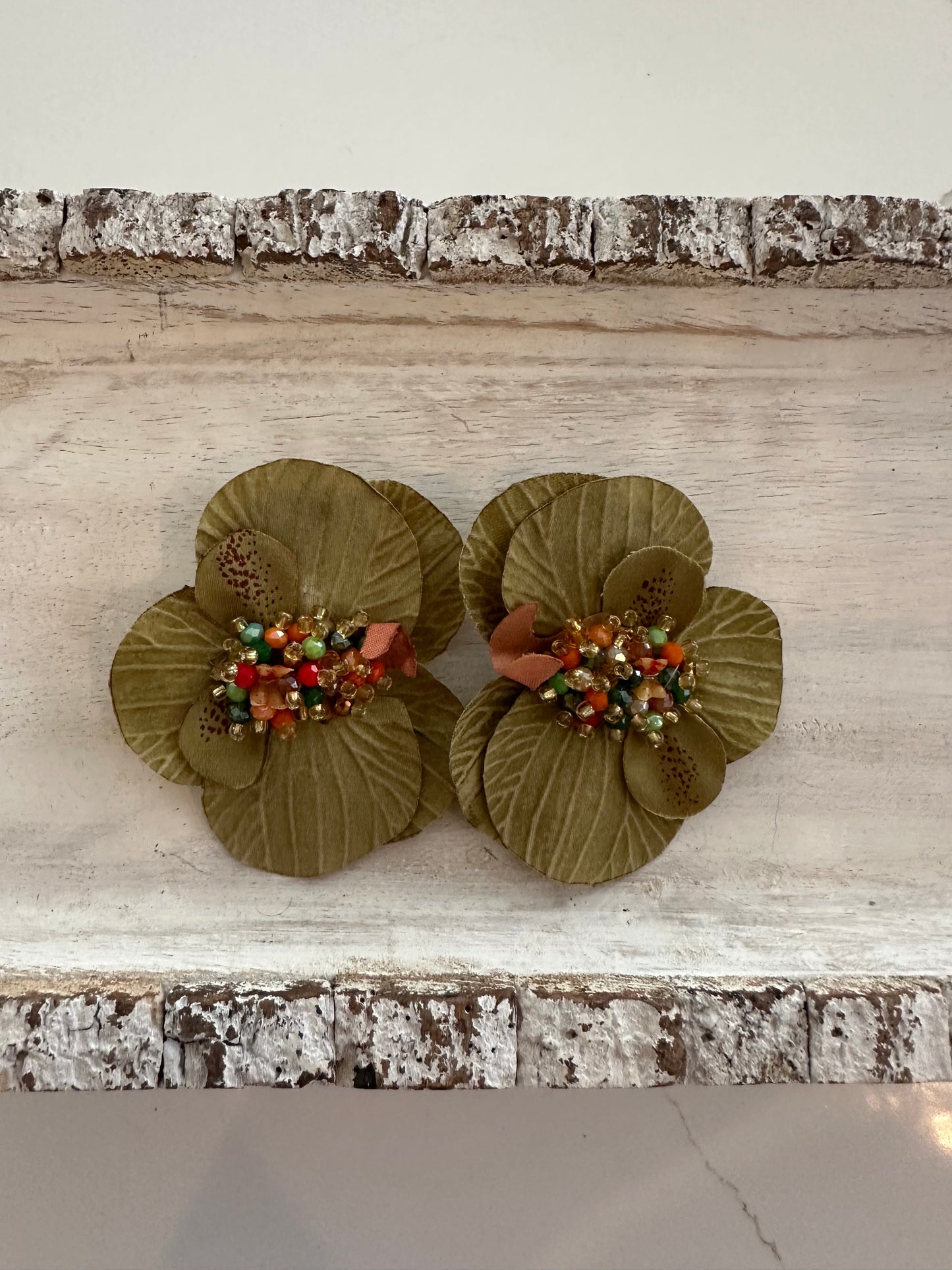 Loretta Orchid Earrings- Olive