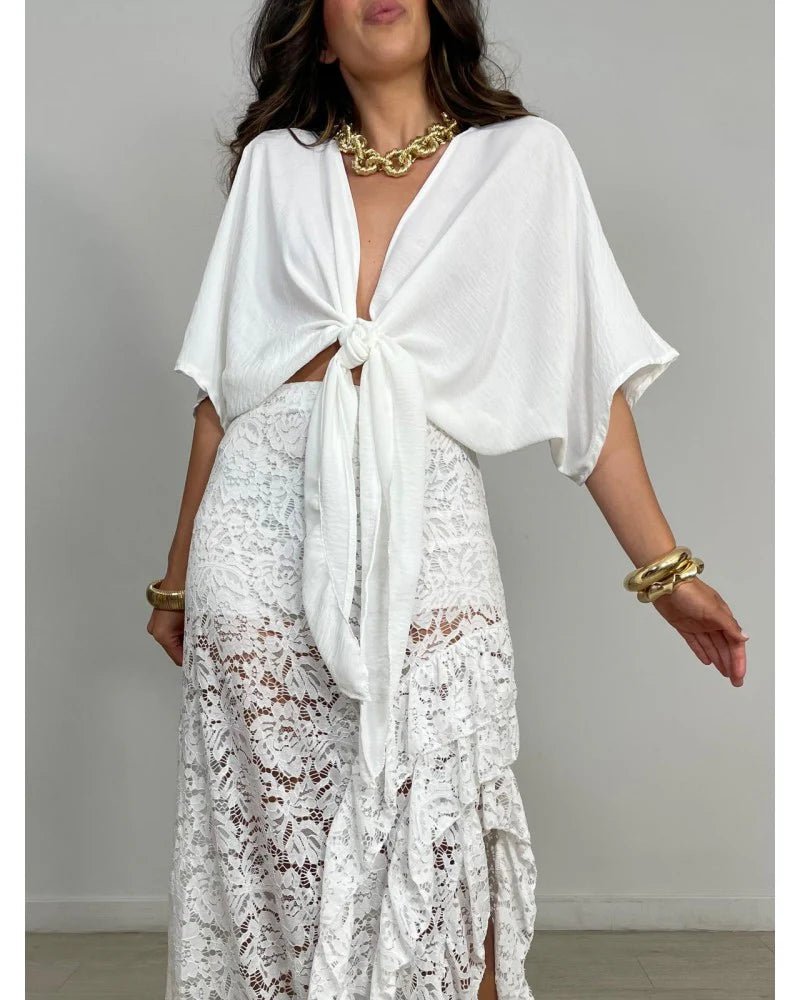 Laced Maxi Skirt- White