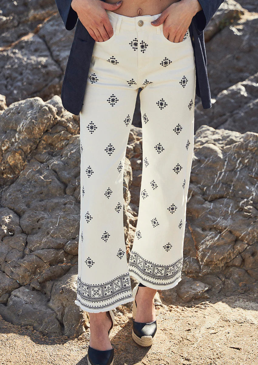 Embroidered White Denim