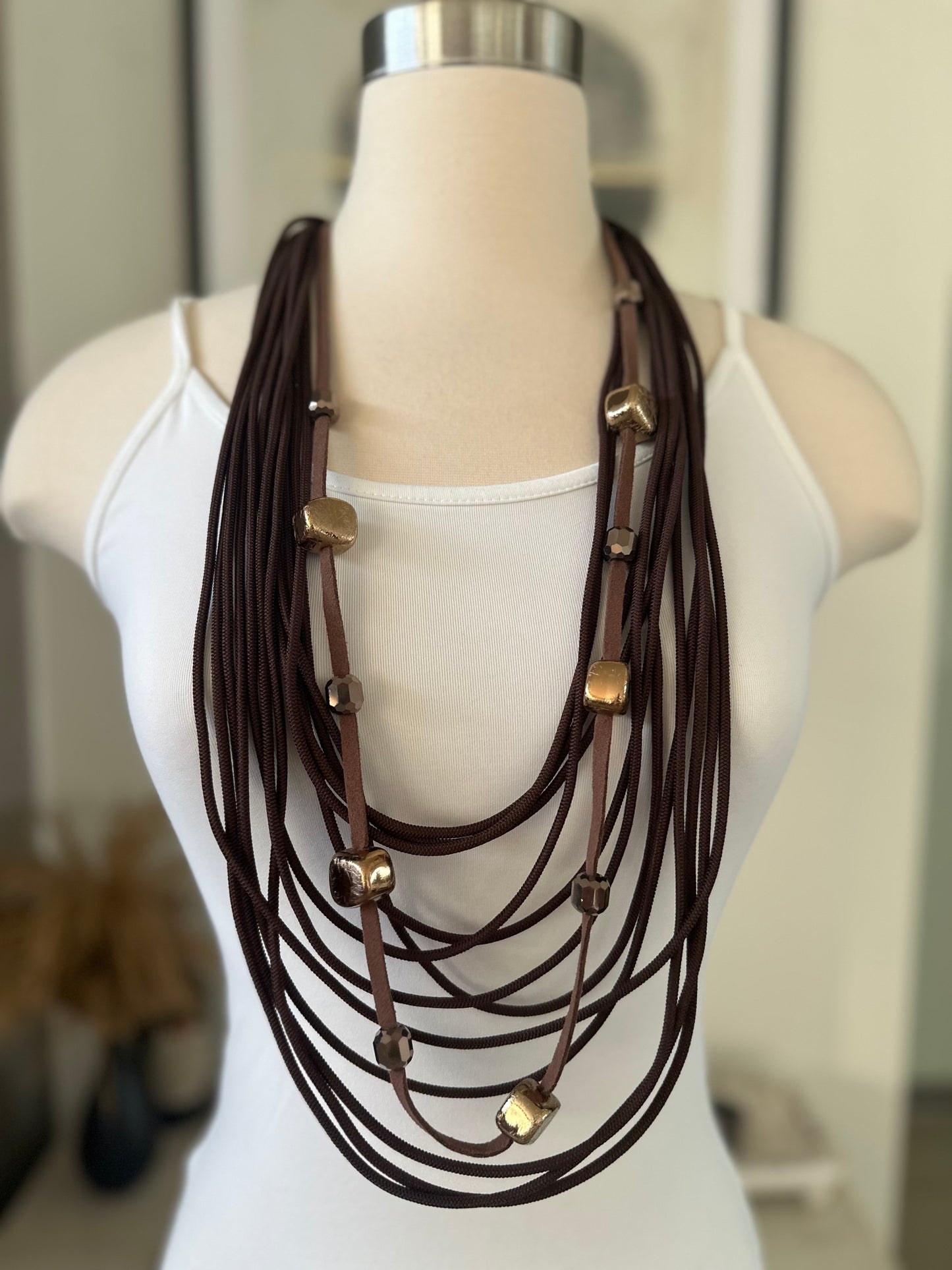 Long layered necklace- Burgundy