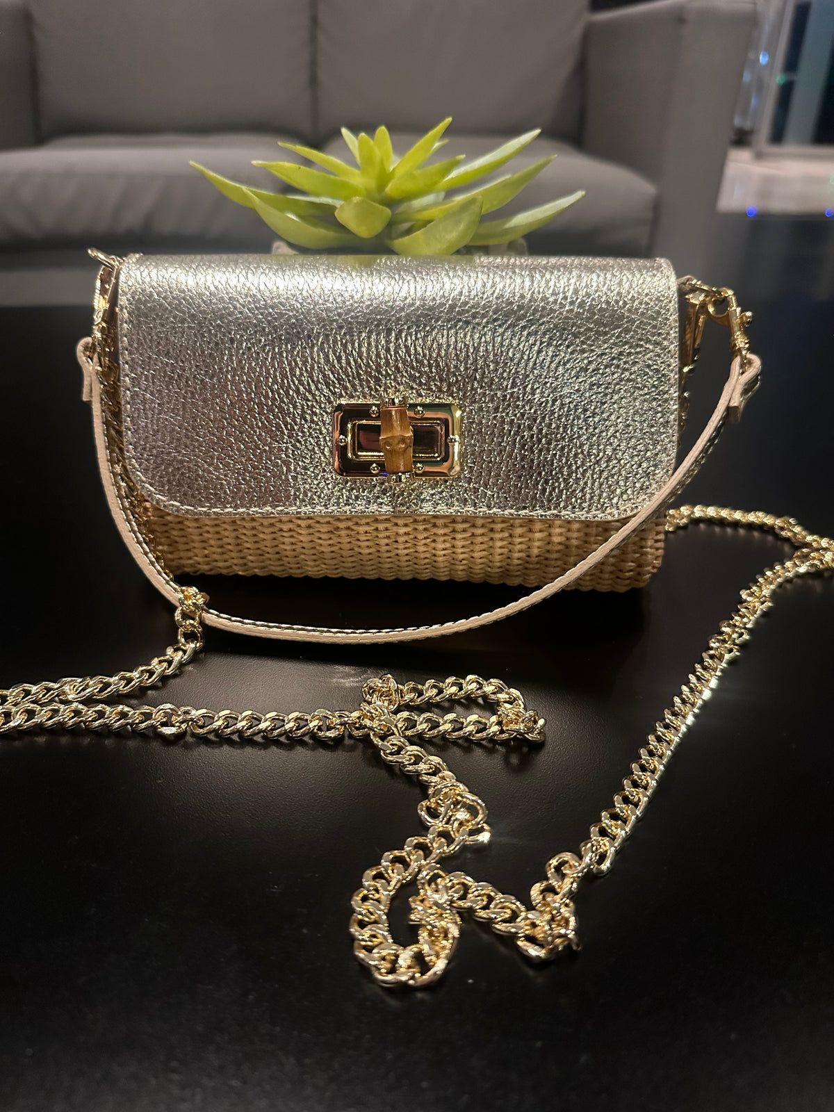 Italian Leather Mini Bag- Gold