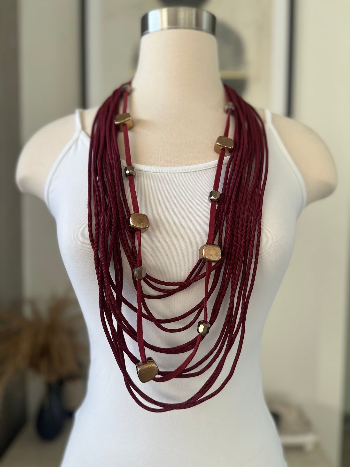 Long layered necklace- Burgundy