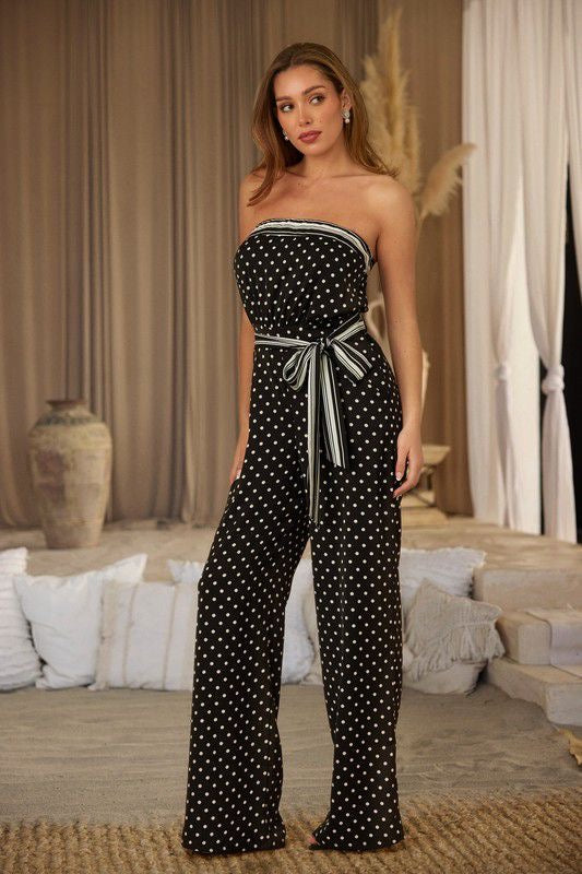 Polka Dots Jumpsuit- Beige/Black