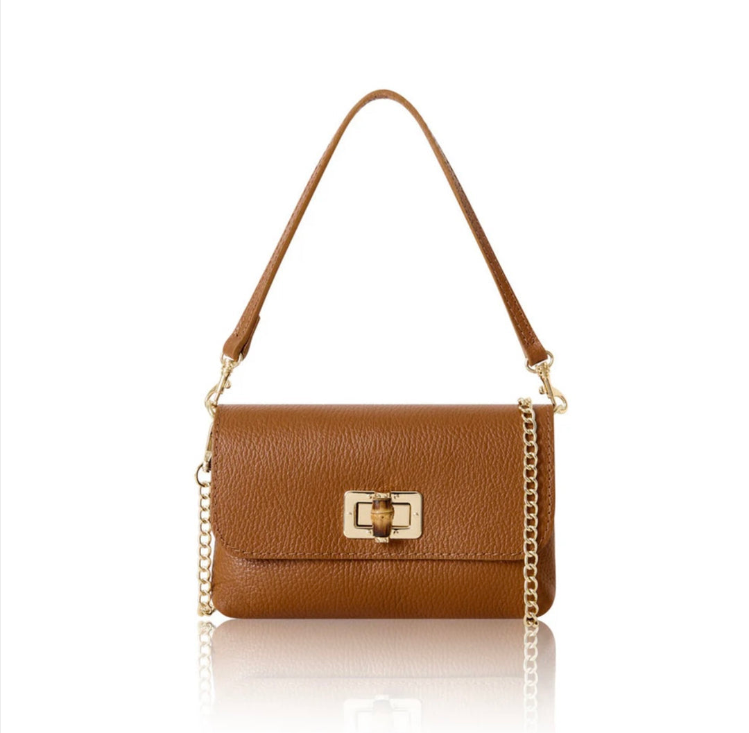 Italian Leather Mini Bag- Camel