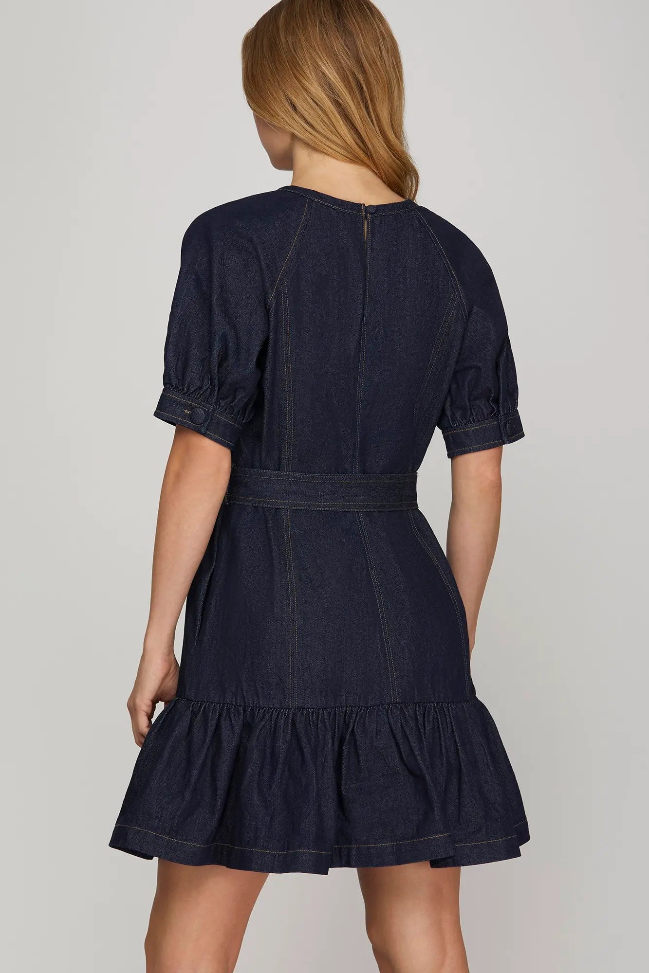 Dark Denim Belted Dress