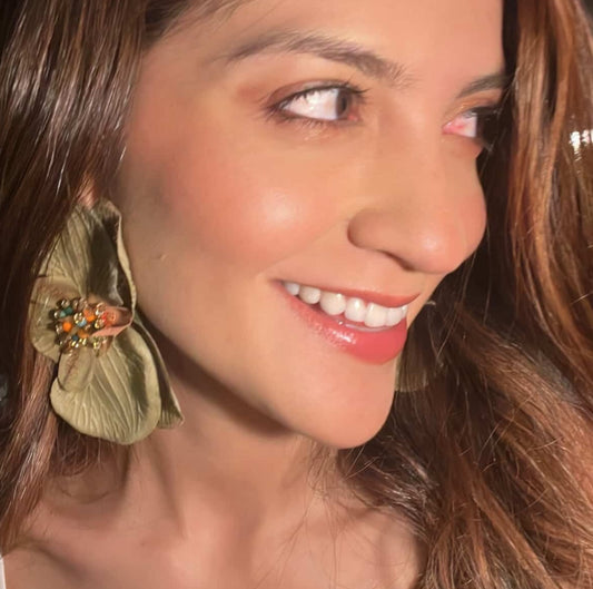 Loretta Orchid Earrings- Olive