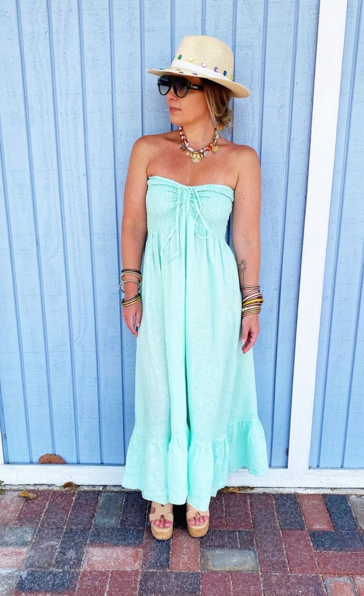 Aqua Linen Dress – Marmarea