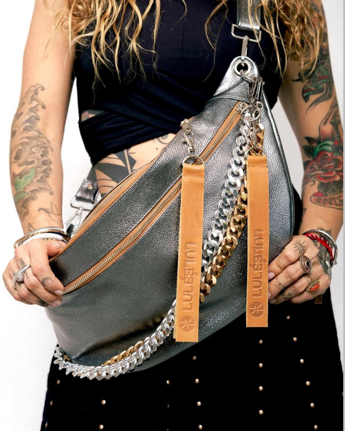 Hendrix Bag Charcoal + Cadena Plata