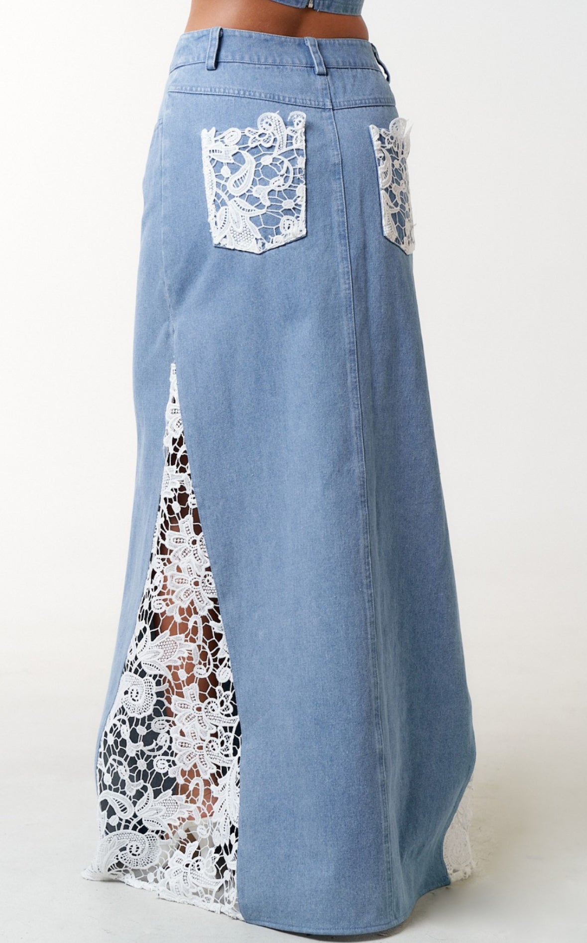 Crochet Denim Maxi Skirt