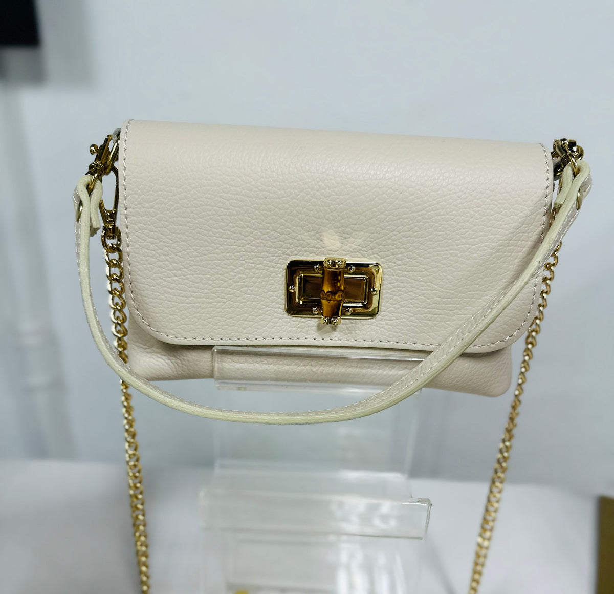 Italian Leather Mini Bag- Beige