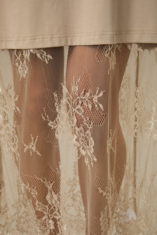 T-Shirt Lace Maxi Dress- Taupe