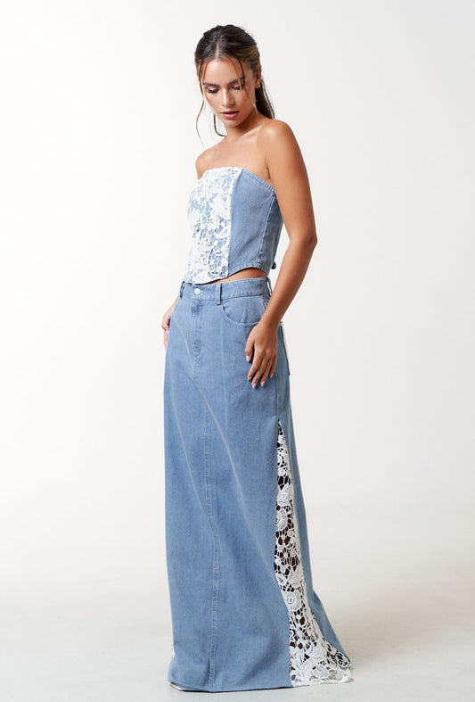 Crochet Denim Maxi Skirt