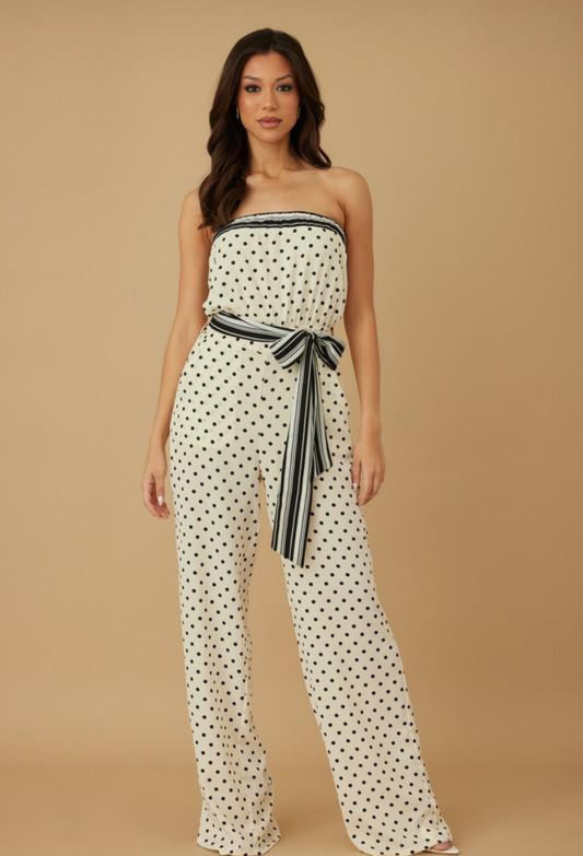 Polka Dots Jumpsuit- Beige/Black