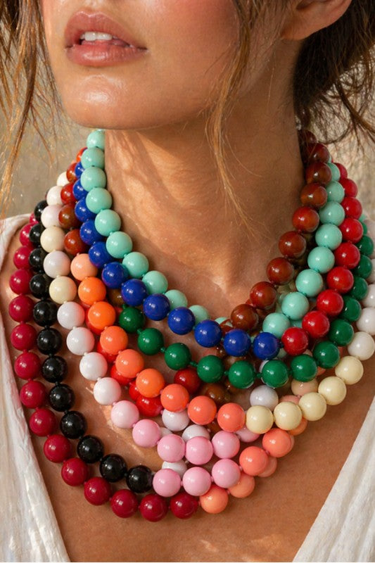 Boho Round Beaded Necklace- Burgundy
