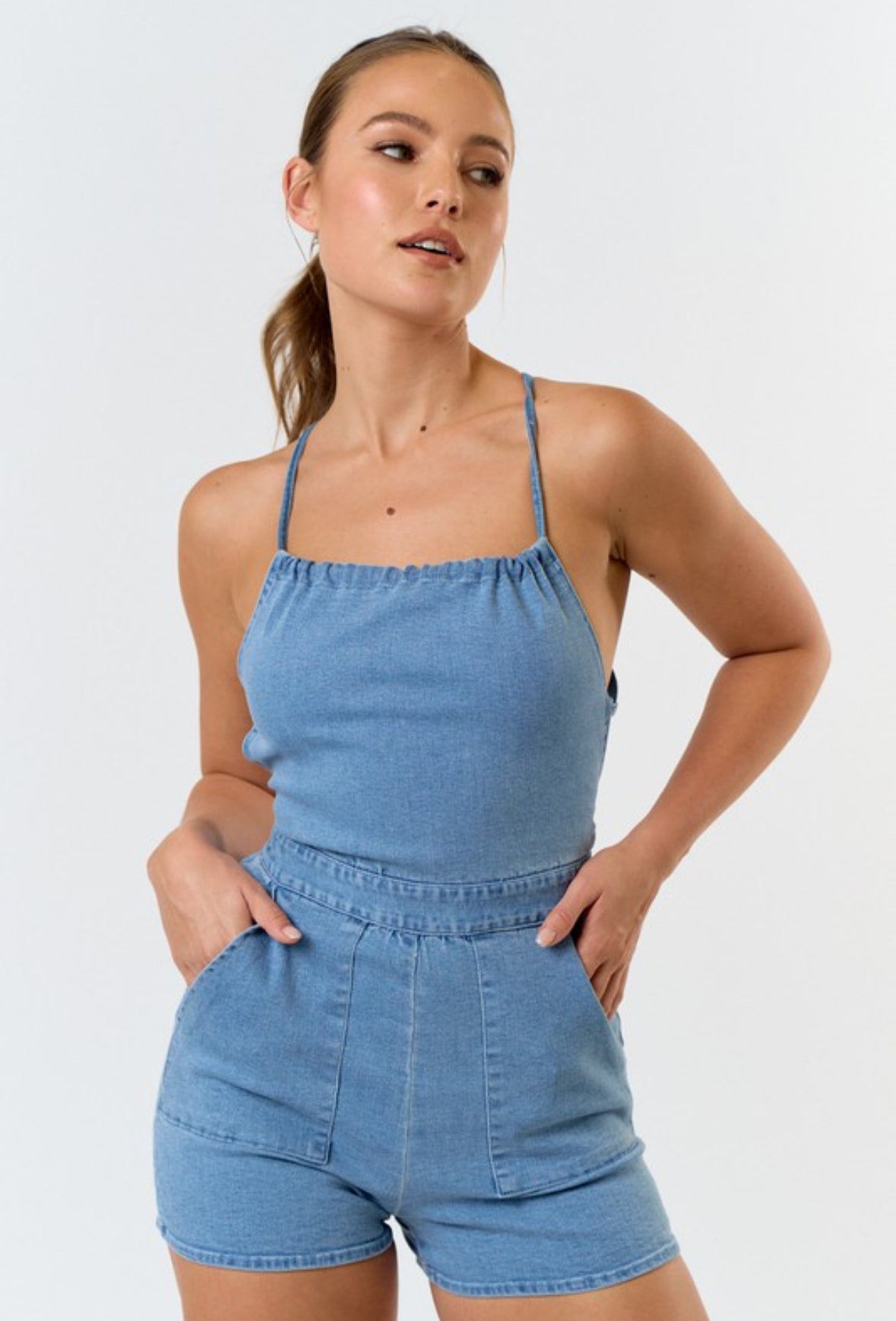 Denim Laced Up Romper