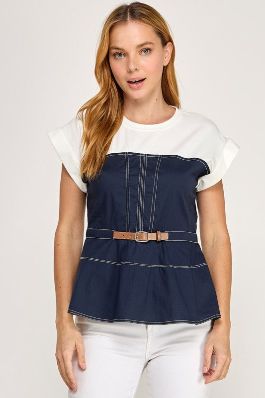 Belted Top- Navy