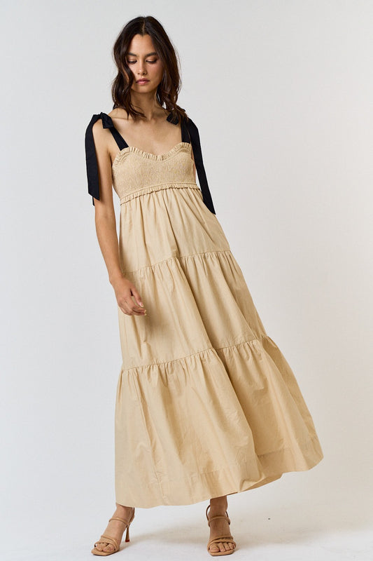 Shoulder Tie Maxi Dress- Chambray Ivory