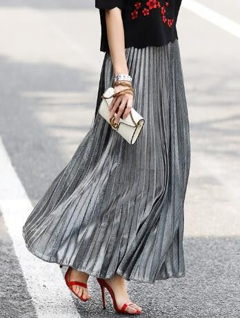 Metallic Silver Maxi Skirt