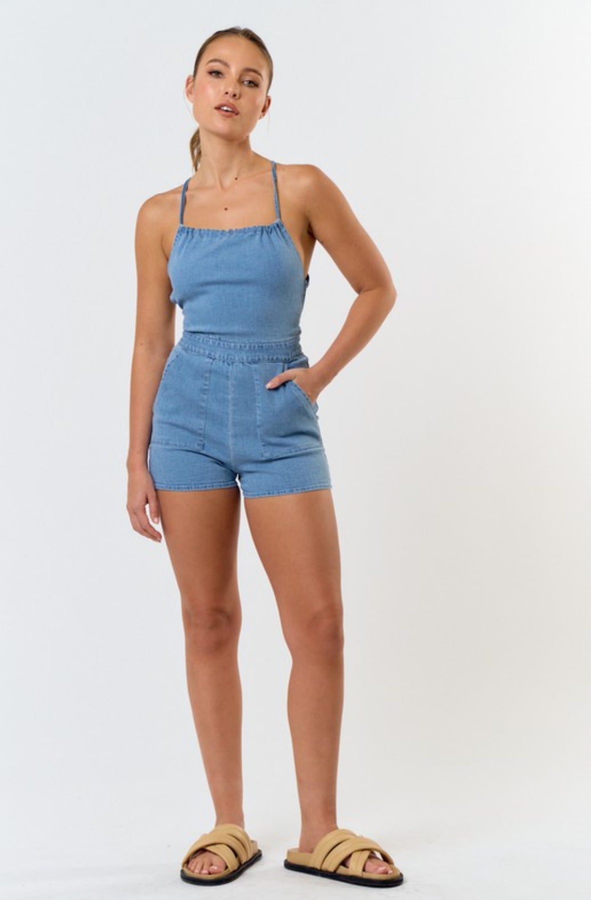 Denim Laced Up Romper