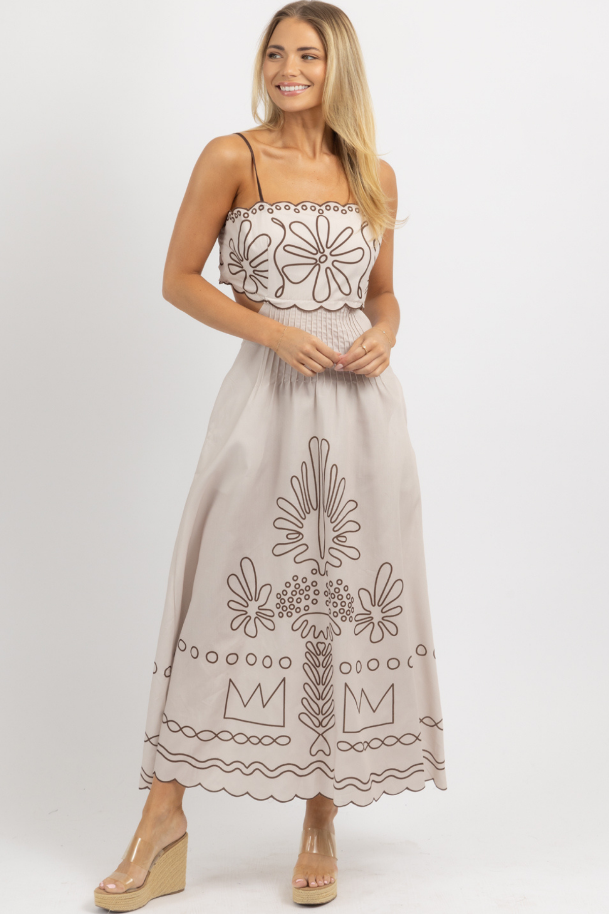 Coral Linen Midi Dress