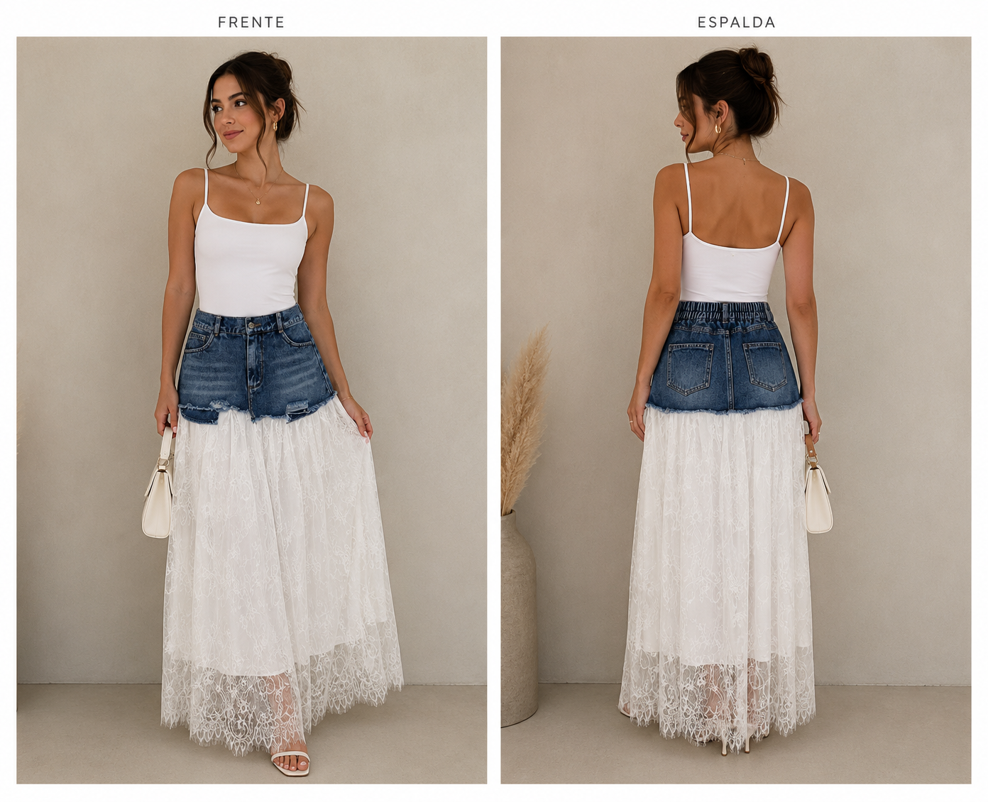 White Laced Denim Skirt