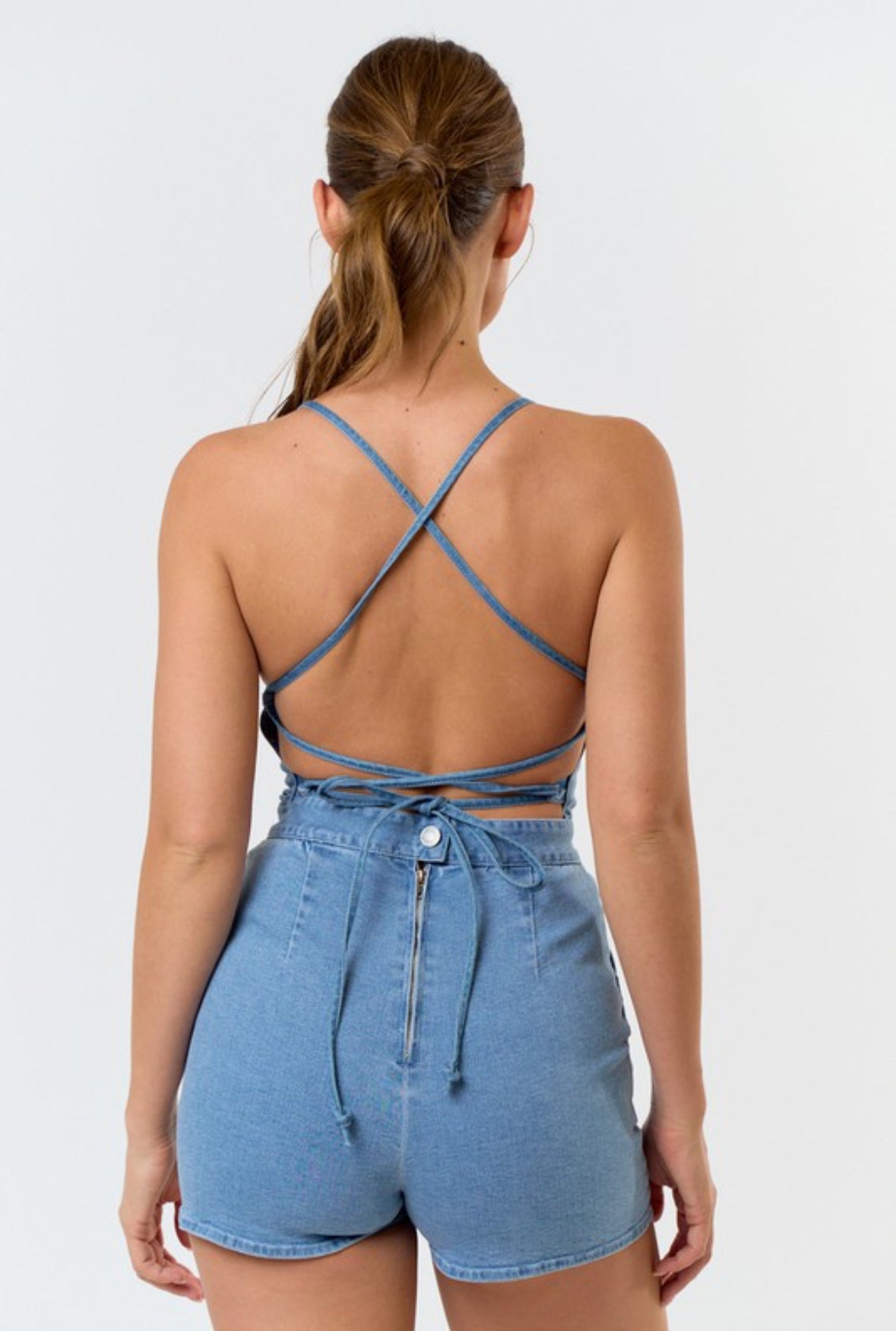 Denim Laced Up Romper