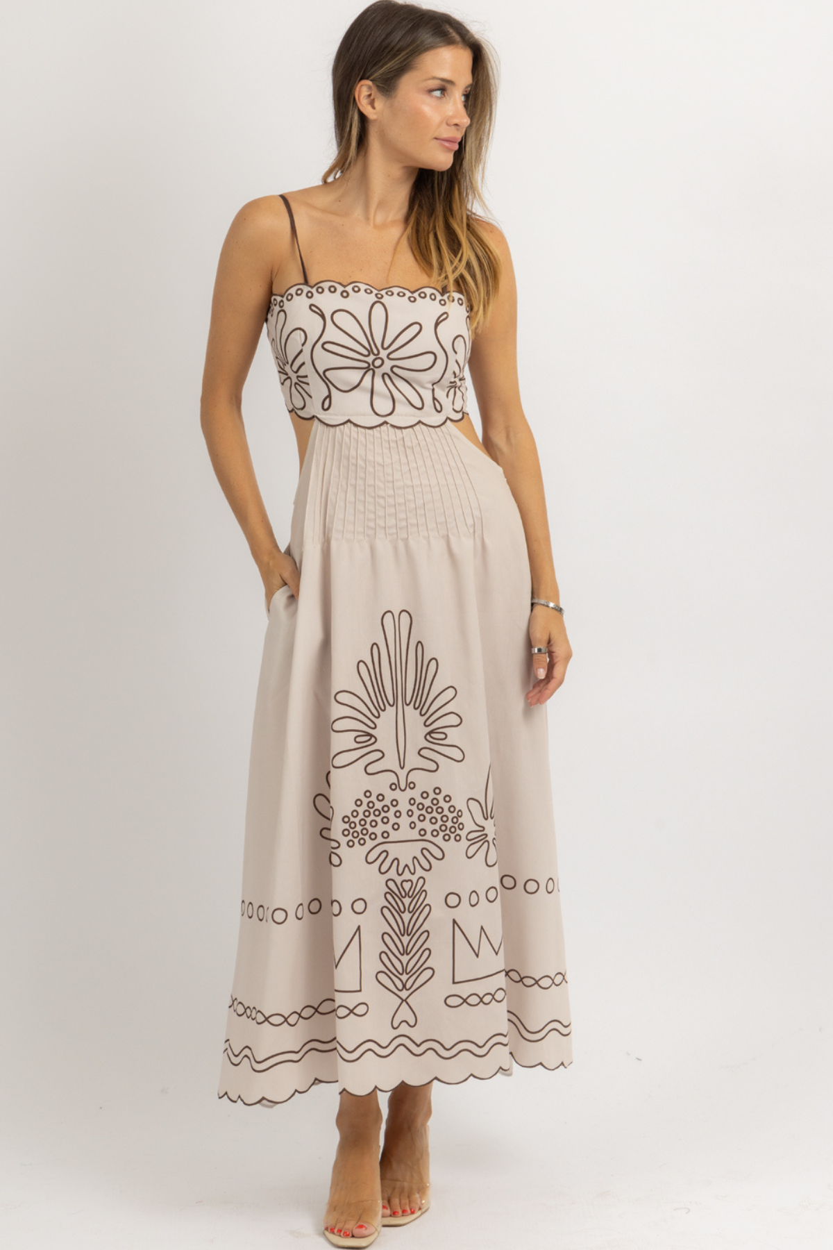 Coral Linen Midi Dress