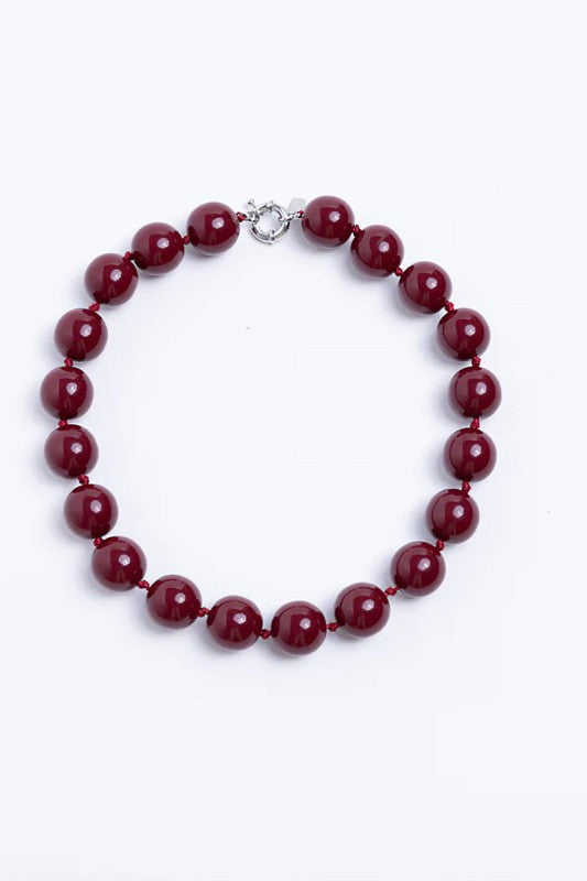 Boho Round Beaded Necklace- Burgundy