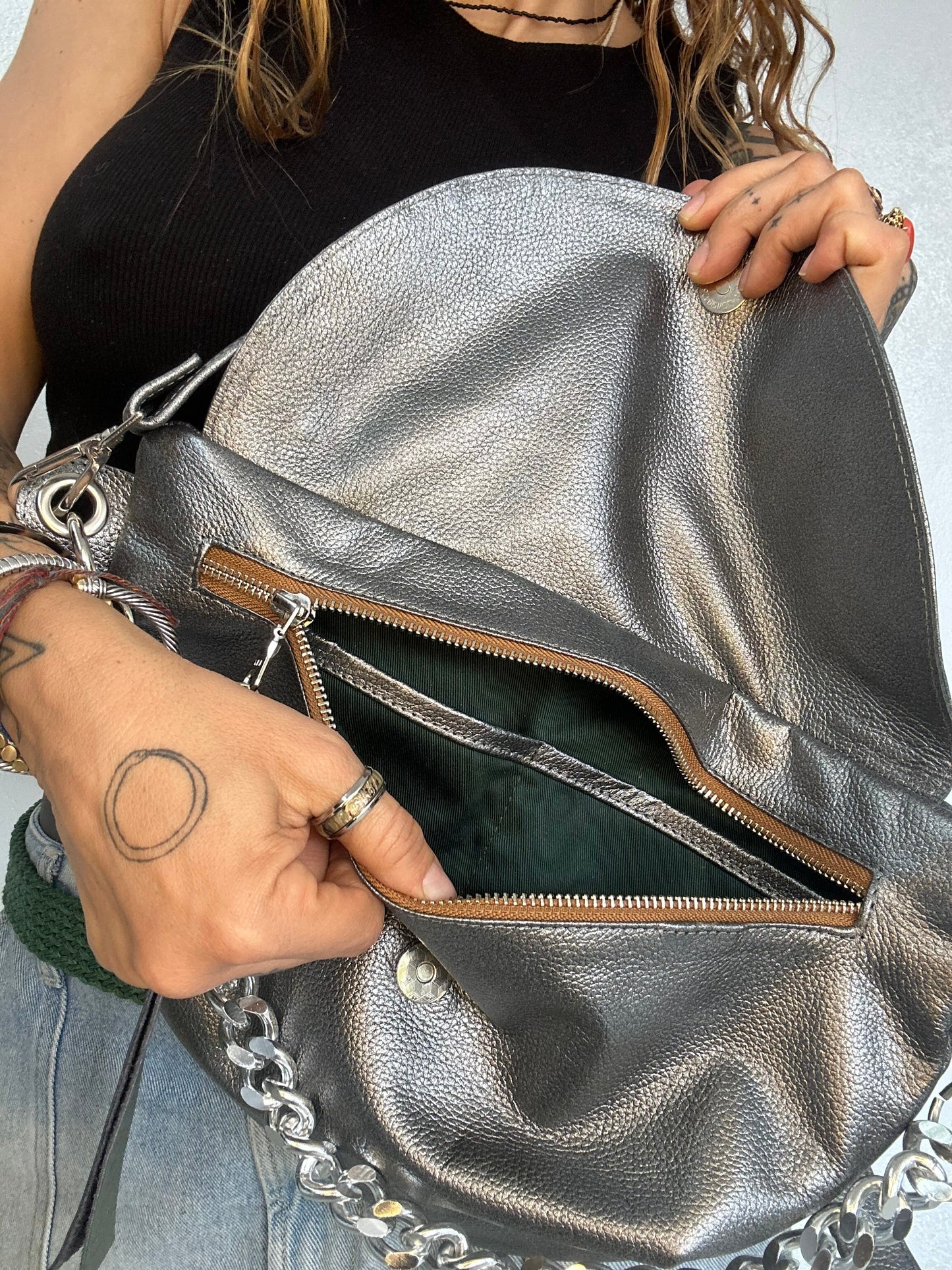 Reptilia Bag Charcoal XL + Cadena Plata