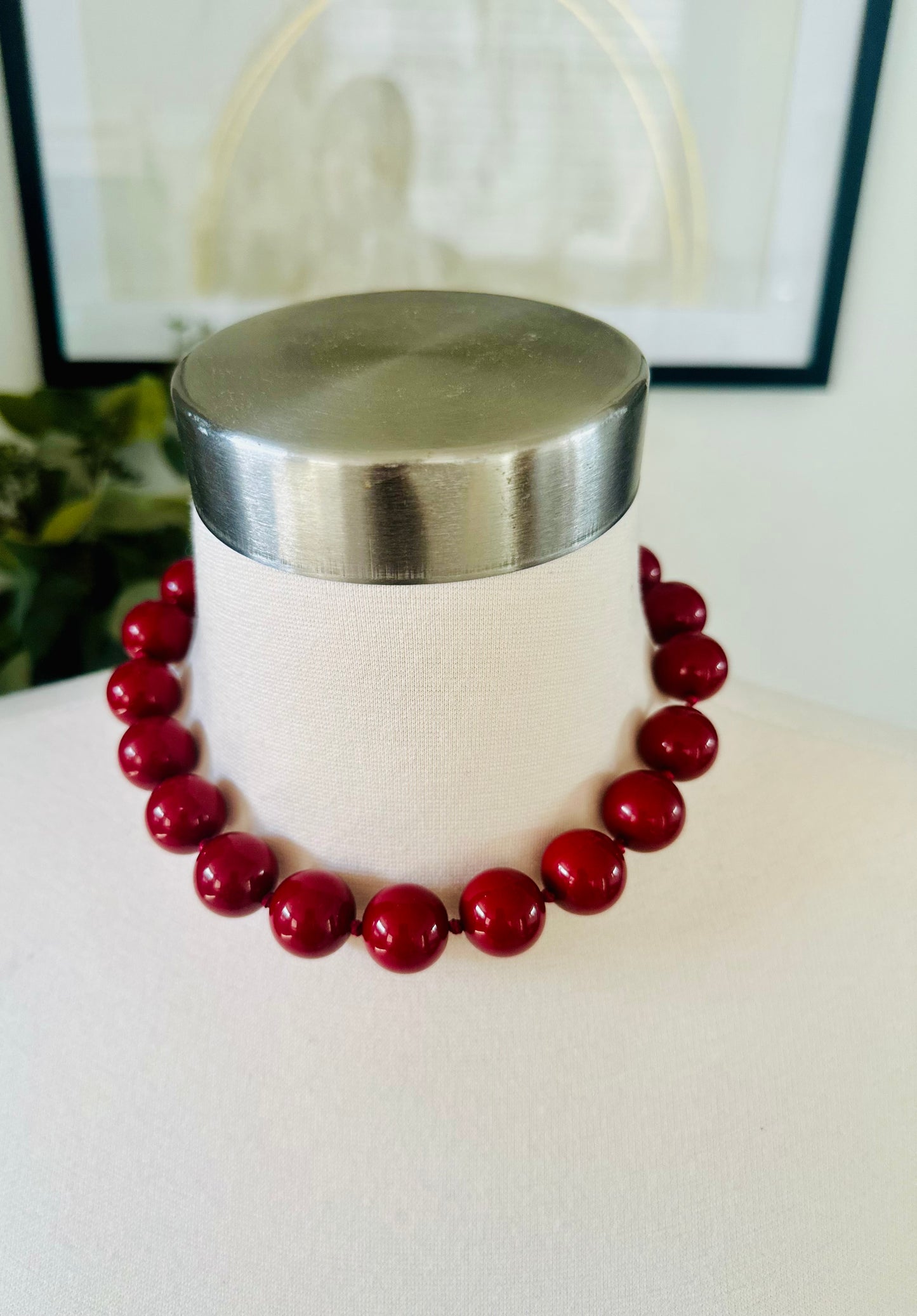 Boho Round Beaded Necklace- Burgundy