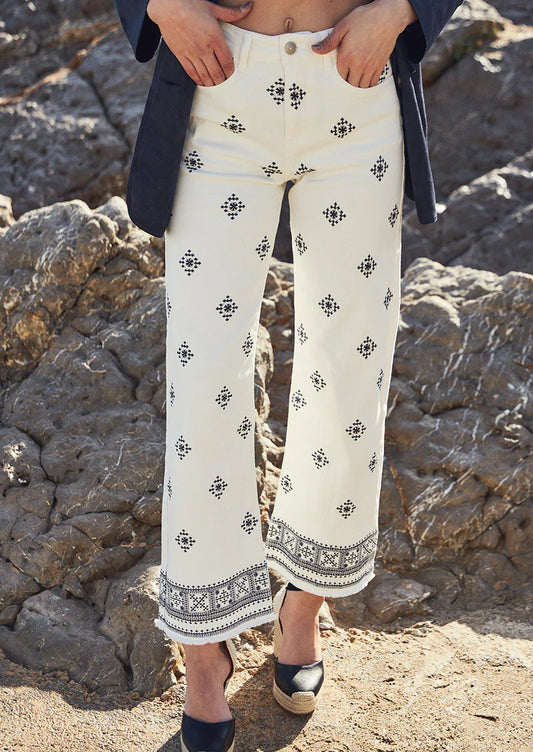Embroidered White Denim