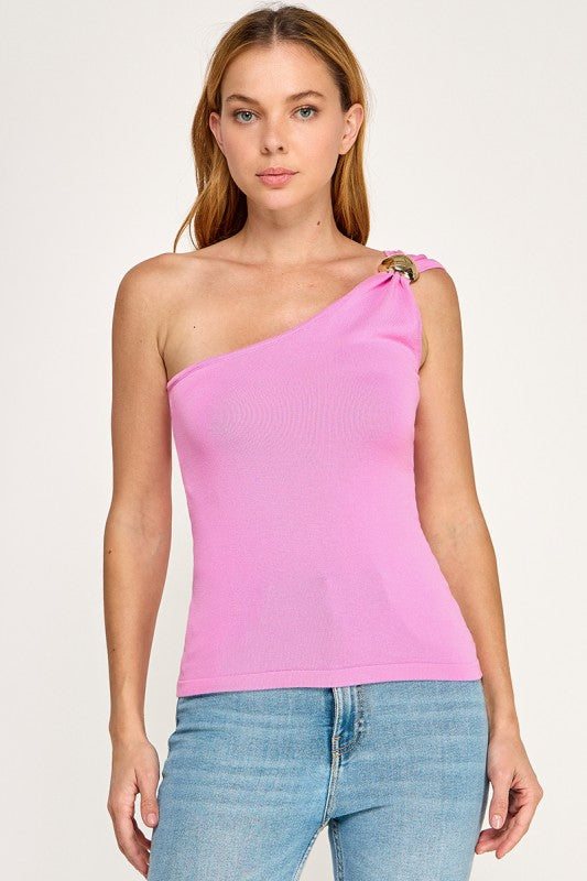 One Shoulder Top- Pink