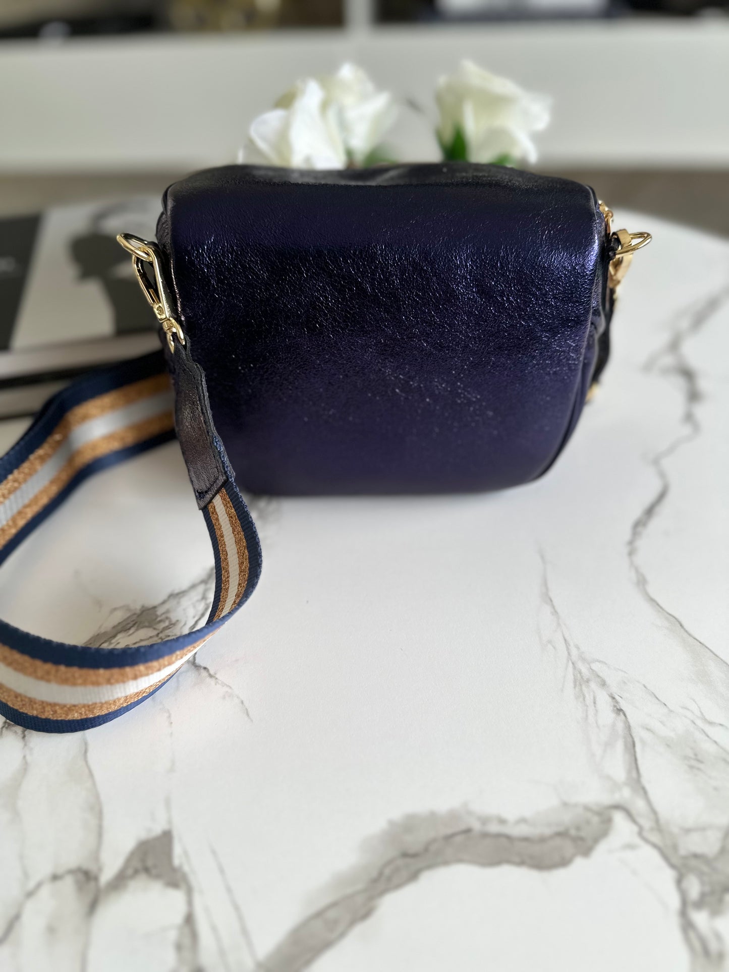 Leather Bag Florence- Metallic Blue