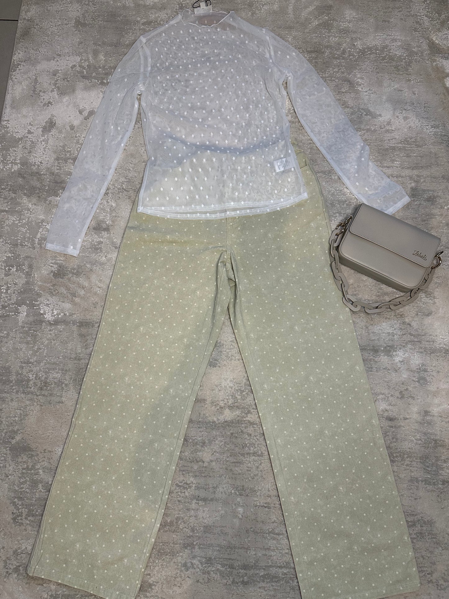 White Mesh Polka Dot Top