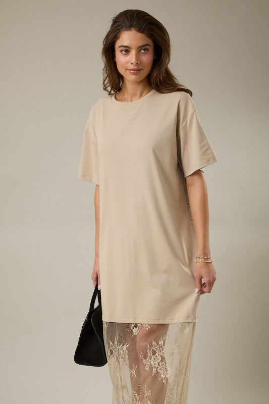 T-Shirt Lace Maxi Dress- Taupe