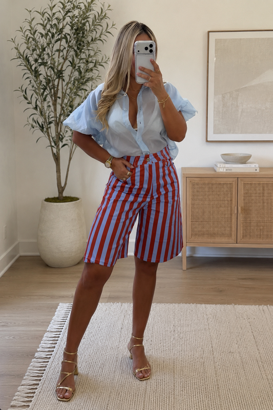 Striped Bermuda- Blue/Red