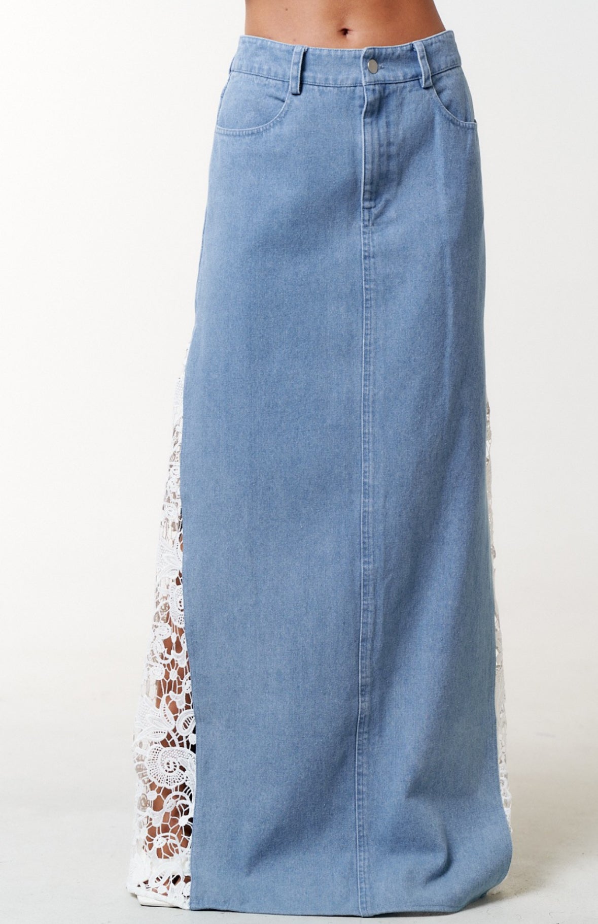 Crochet Denim Maxi Skirt