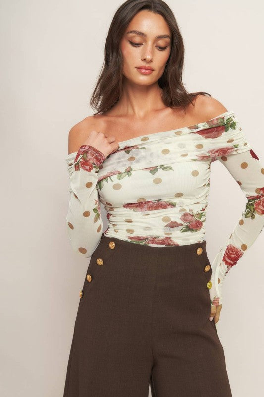 Polka Dot Mesh Top- Ivory