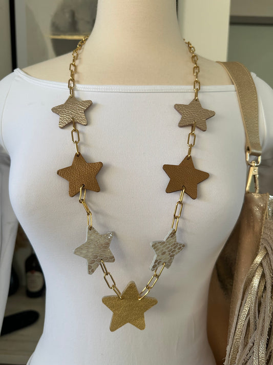 Long Leather Multi Star Necklace