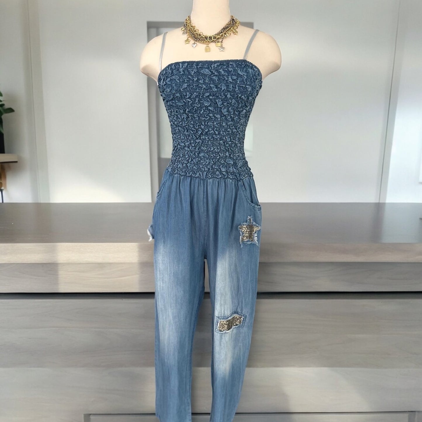 Blue Stars Denim Jumsuit