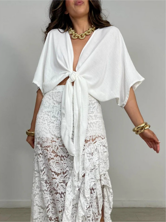 Laced Maxi Skirt- White
