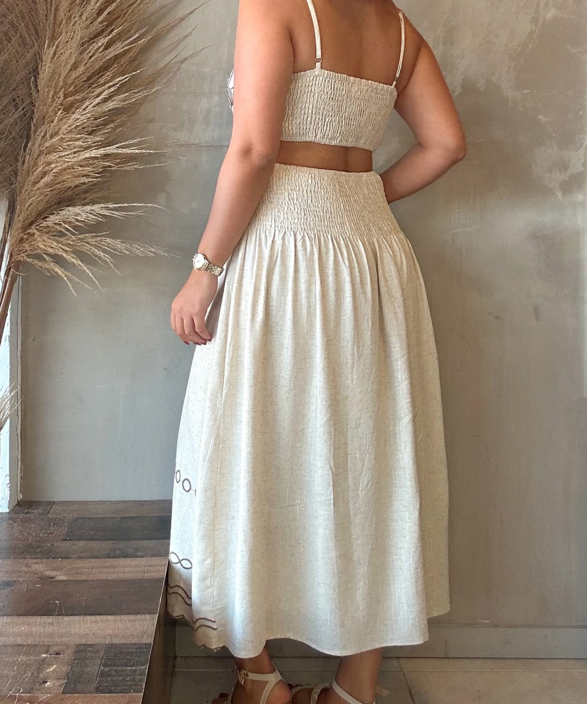 Coral Linen Midi Dress