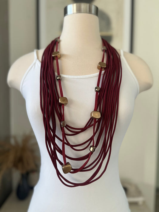 Long layered necklace- Burgundy