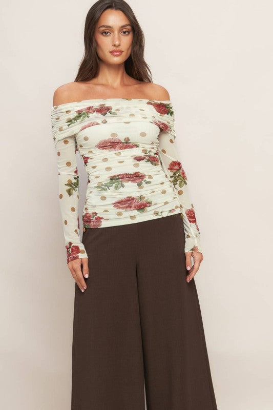 Polka Dot Mesh Top- Ivory