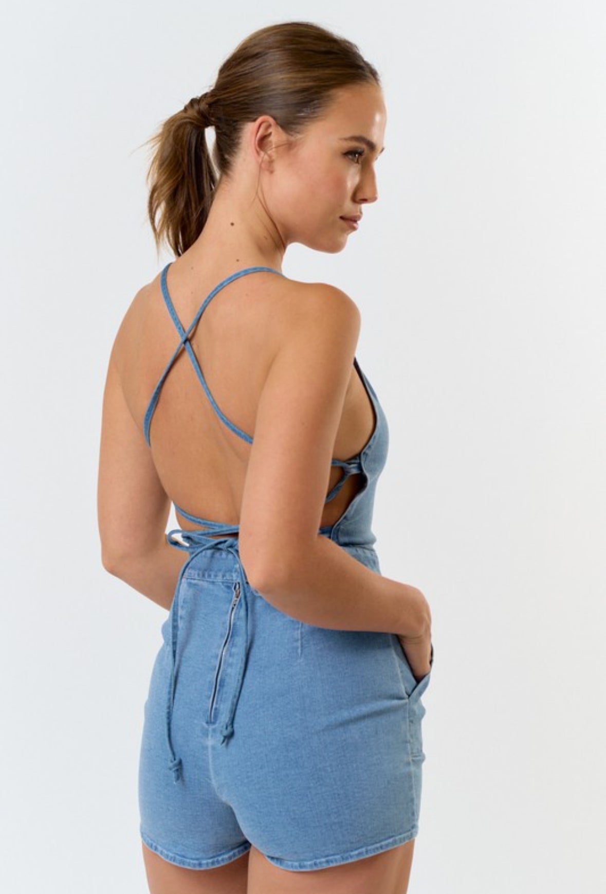 Denim Laced Up Romper