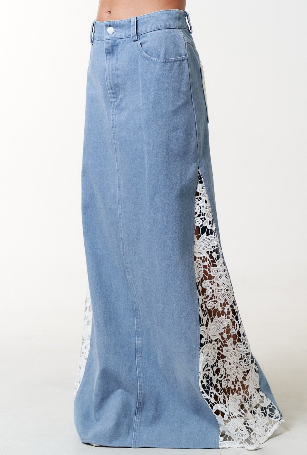 Crochet Denim Maxi Skirt