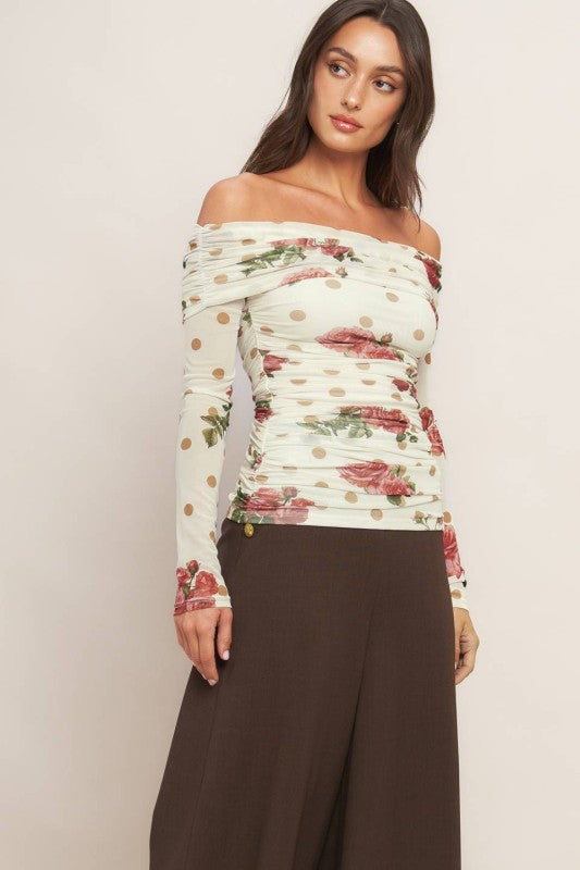 Polka Dot Mesh Top- Ivory