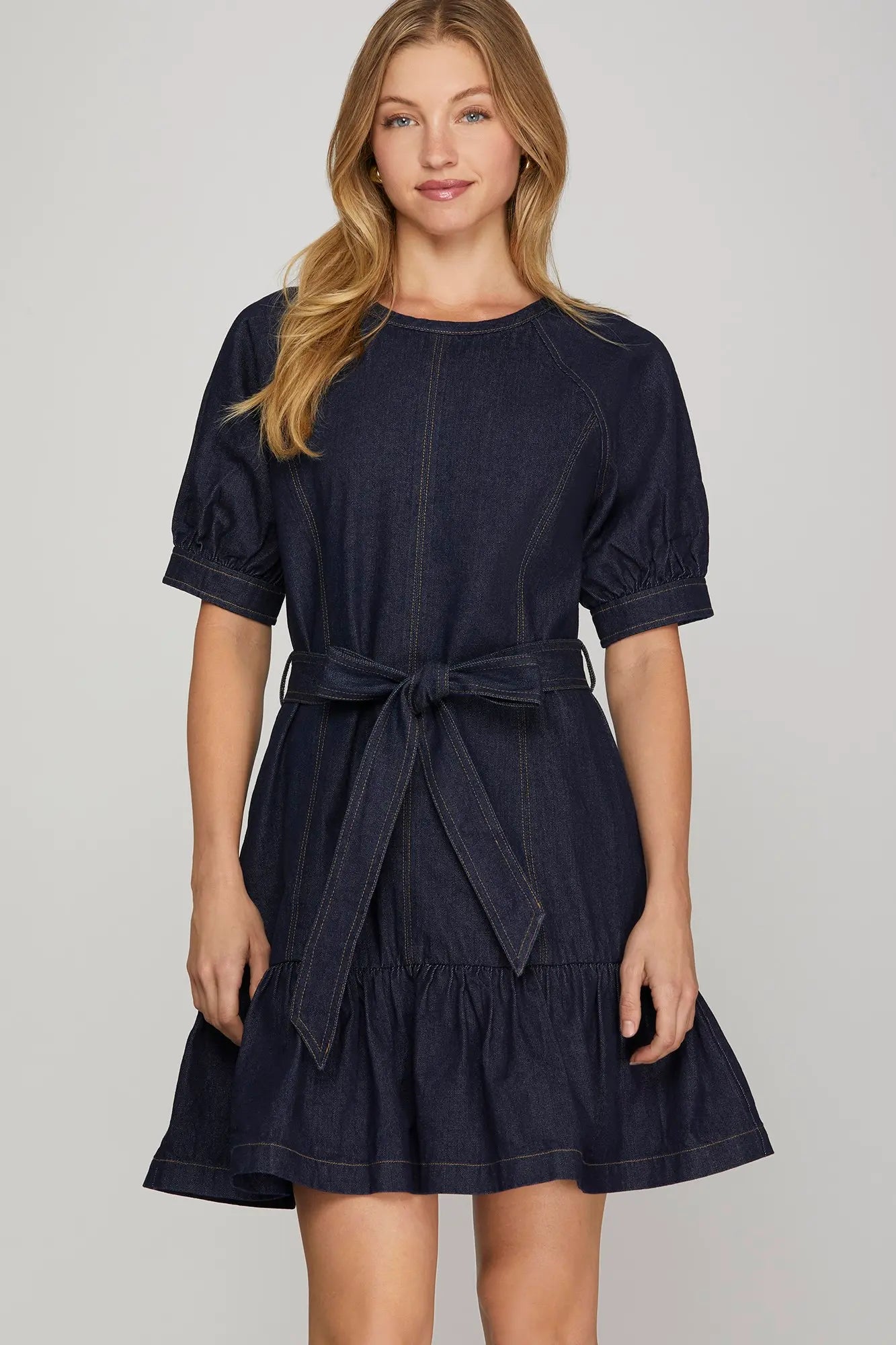 Dark Denim Belted Dress